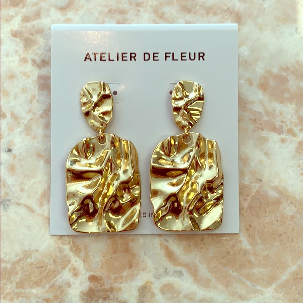 Gold Hammered Drop Earrings